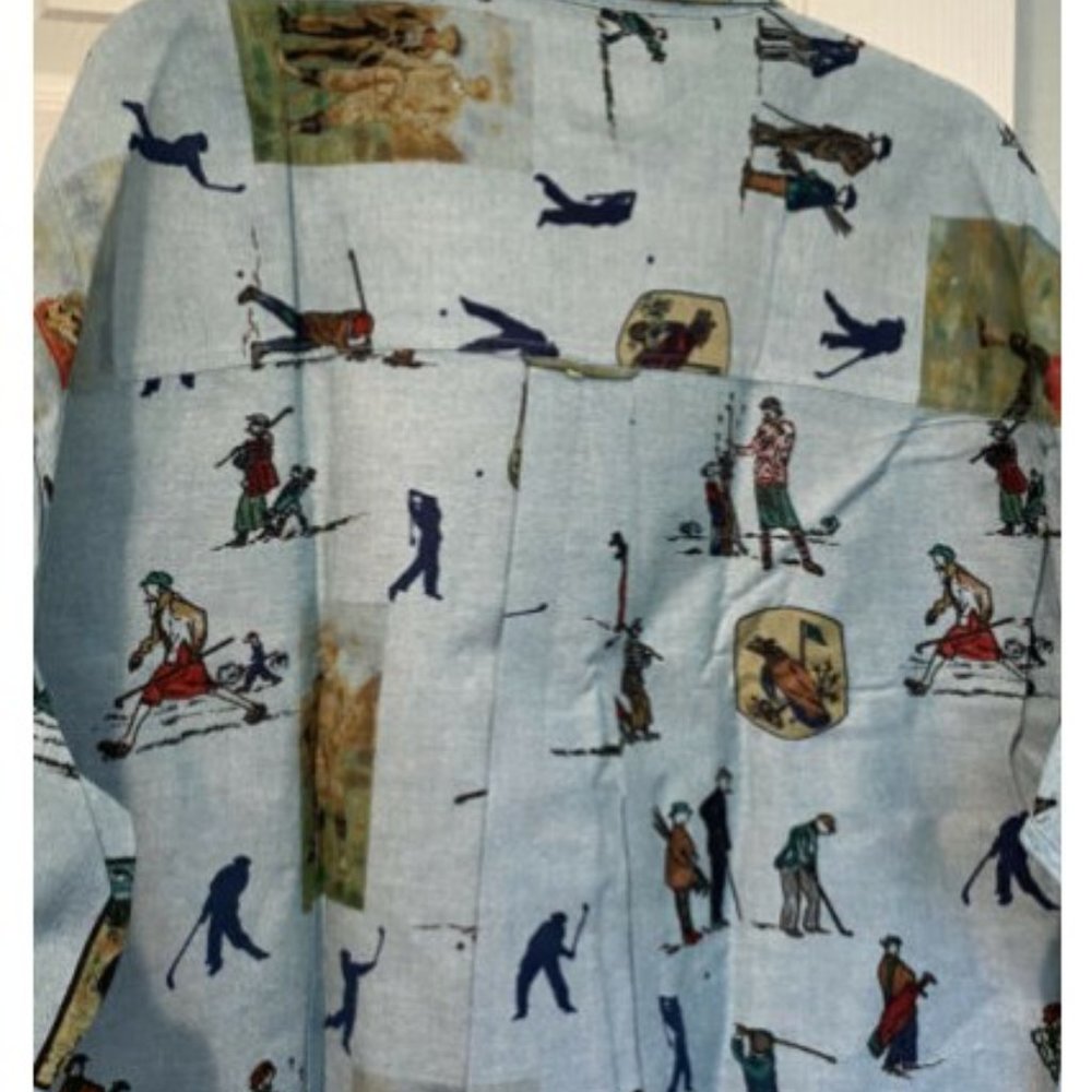 Vintage Colours Alexander Julian Golf Print Shirt Sz XL 17 17.5 Players Golfing - Picture 6 of 8